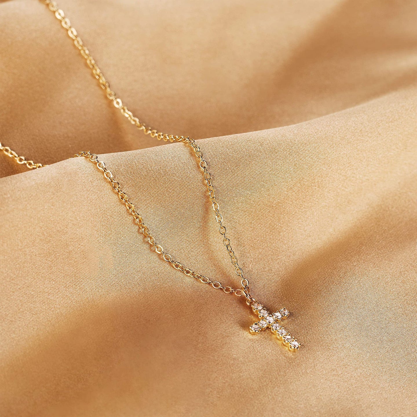 304 Stainless Steel Copper 18K Gold Plated Cross Zircon Copper Necklaces