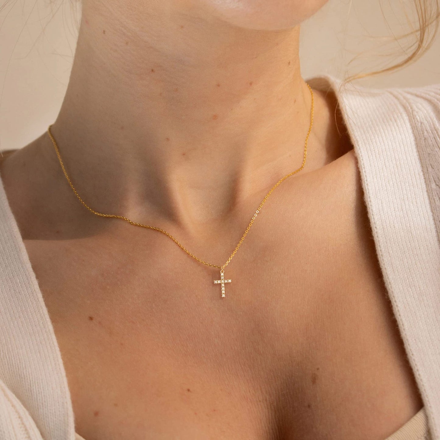 304 Stainless Steel Copper 18K Gold Plated Cross Zircon Copper Necklaces