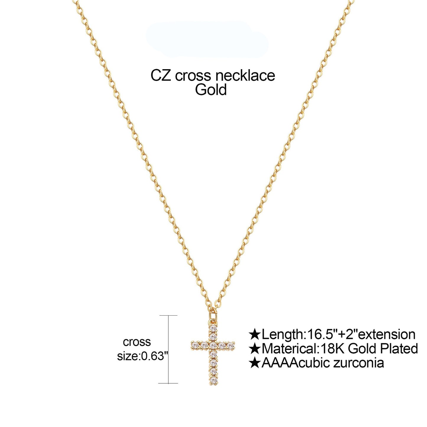 304 Stainless Steel Copper 18K Gold Plated Cross Zircon Copper Necklaces