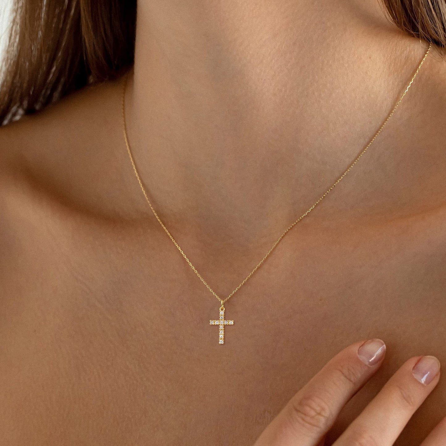 304 Stainless Steel Copper 18K Gold Plated Cross Zircon Copper Necklaces