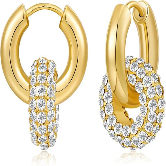 Golden Luxe Hoop Earrings with Crystal Accents