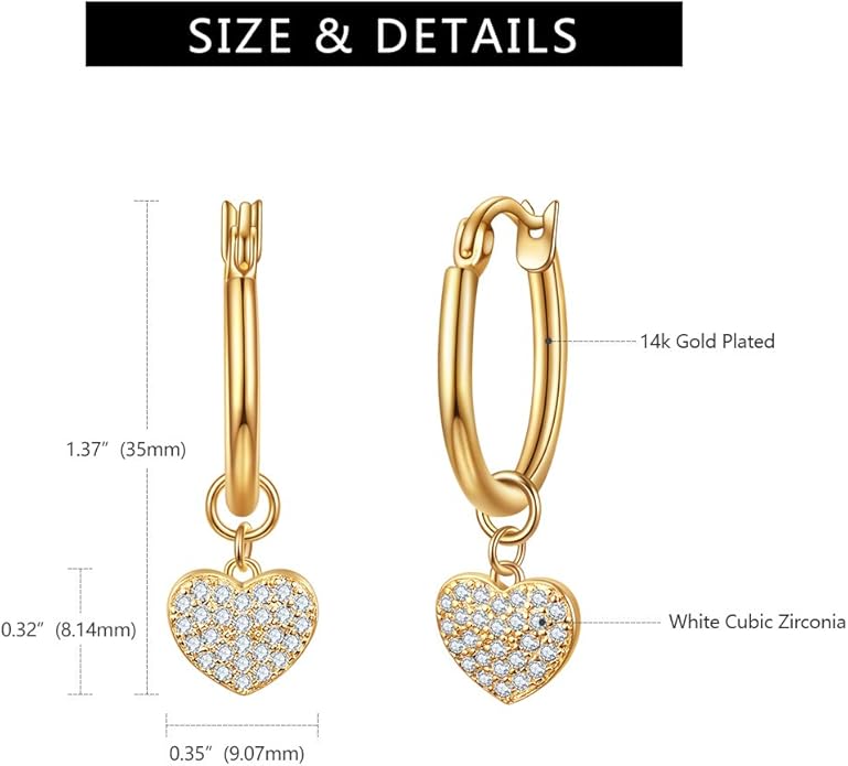 14K Gold Heart Hoop Earrings