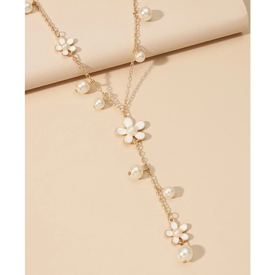 fashion flower alloy inlay artificial pearl necklace 1 piece