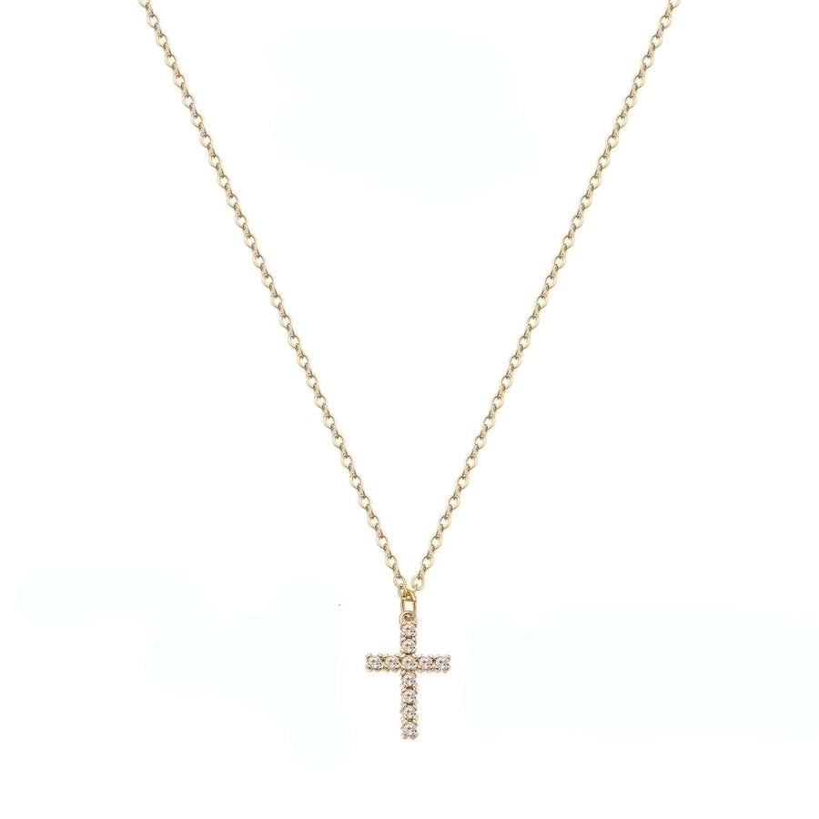 304 Stainless Steel Copper 18K Gold Plated Cross Zircon Copper Necklaces