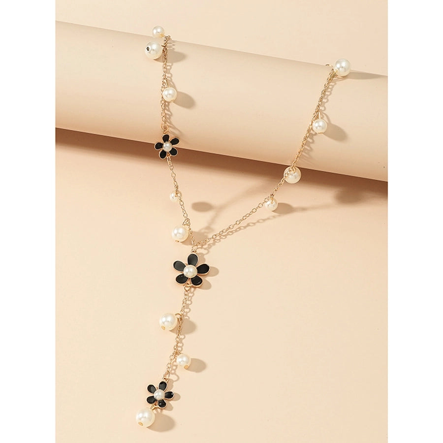 fashion flower alloy inlay artificial pearl necklace 1 piece