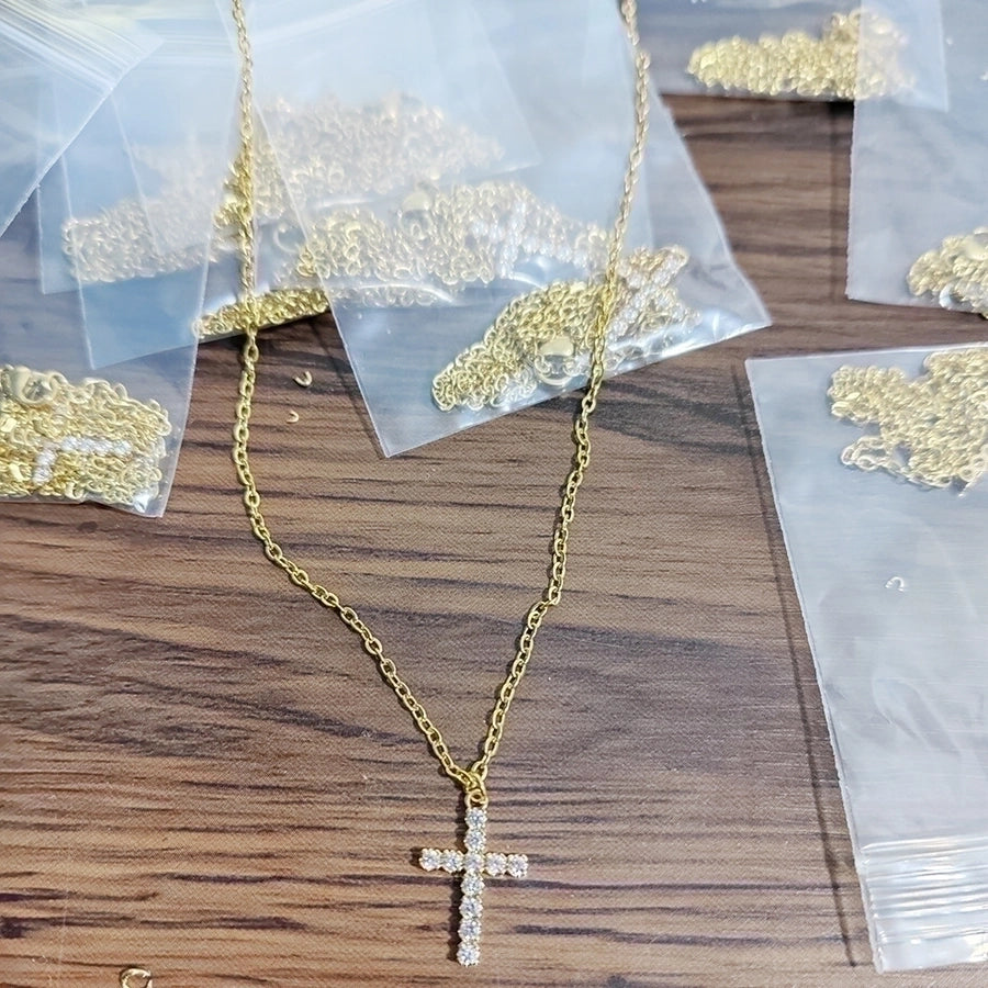 304 Stainless Steel Copper 18K Gold Plated Cross Zircon Copper Necklaces