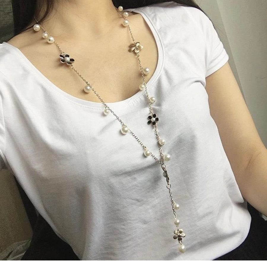 fashion flower alloy inlay artificial pearl necklace 1 piece