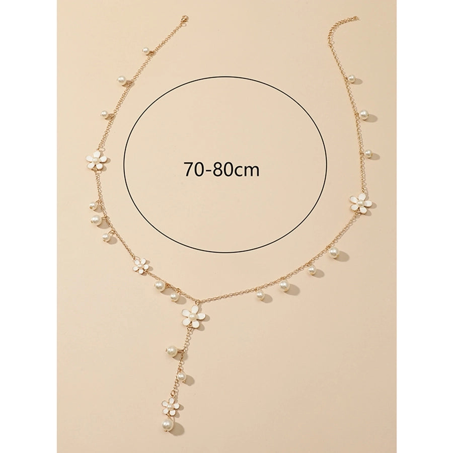 fashion flower alloy inlay artificial pearl necklace 1 piece