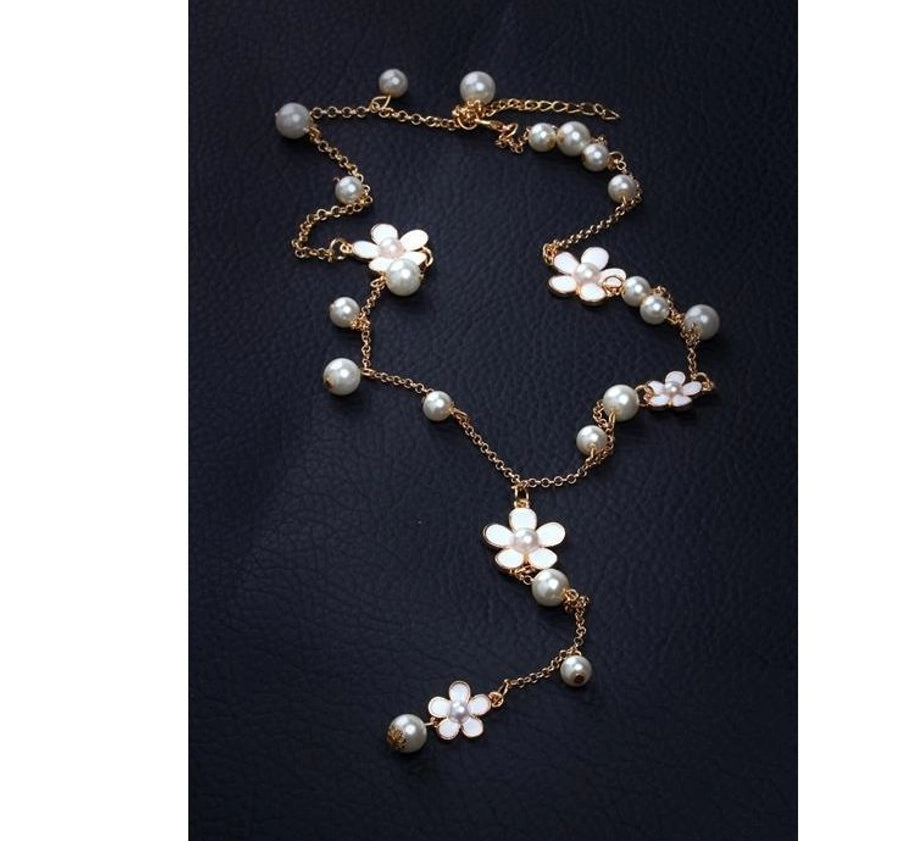 fashion flower alloy inlay artificial pearl necklace 1 piece