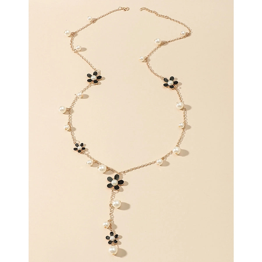 fashion flower alloy inlay artificial pearl necklace 1 piece